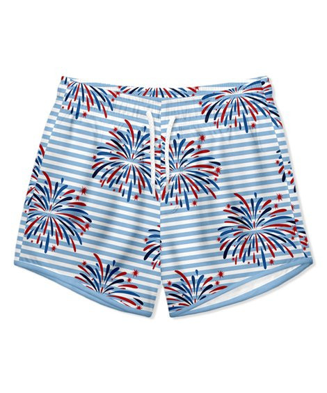 Millie & Maxx Light Blue Stripe Firework UPF 50+ Swim Shorties - Infant, Toddler & Boys | Zulily