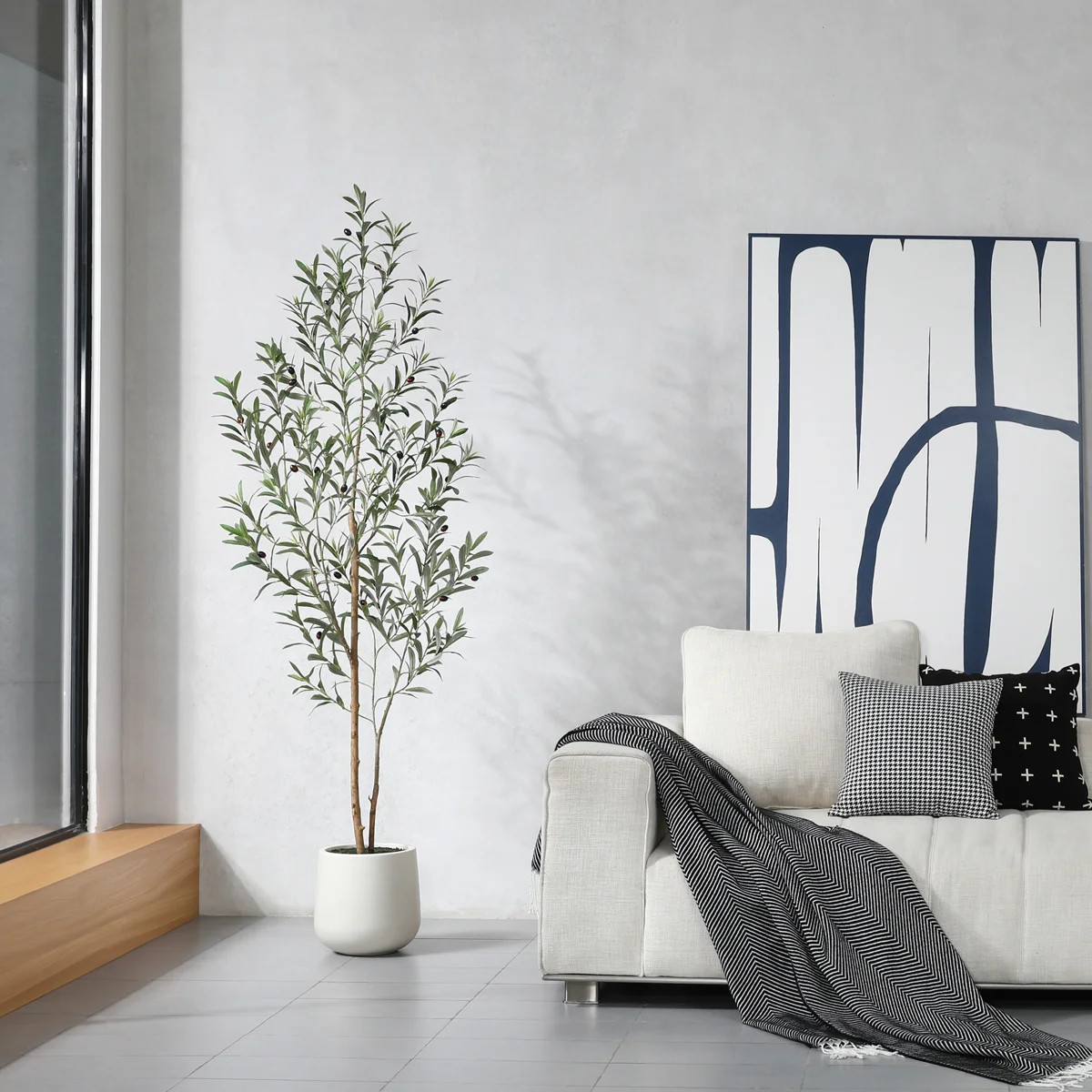 Adcock 72" Artificial Olive Tree with White Planter, Tall Faux Olive Trees with Natural Wood Trun... | Wayfair North America