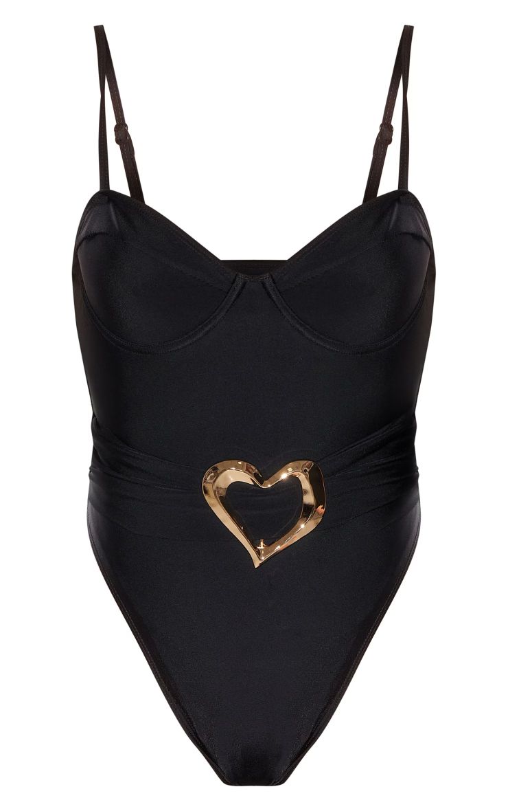 Black Heart Trim Swimsuit | PrettyLittleThing US