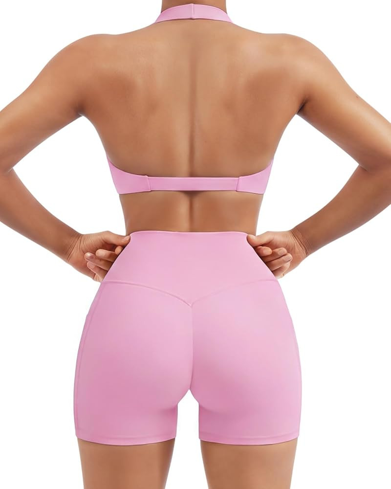 SUUKSESS Women Workout Padded Halter Sports Bras Yoga Twist Deep V Crop Tank Tops | Amazon (US)