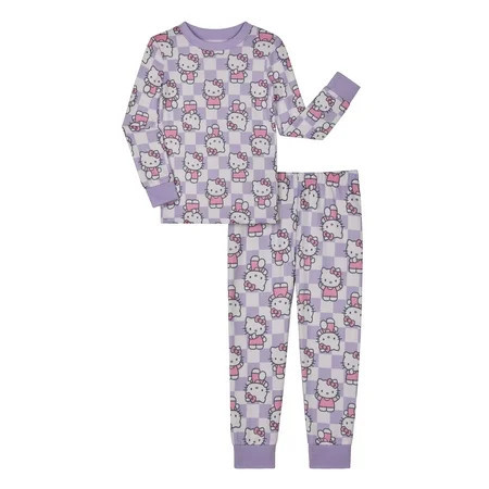 Hello Kitty Girls Snug Fit Long Sleeve Top and Sleep Pants 2-Piece Pajama Set Sizes 4-10 | Walmart (US)