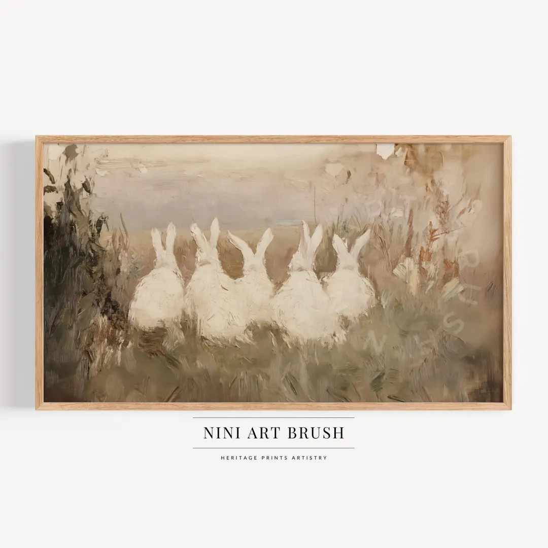 Bunny Frame TV Art Easter Samsung Frame TV Art Spring Frame TV Art Rabbit Painting Vintage Bunny ... | Etsy (US)