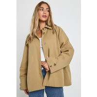 Womens Flannel Cuff Detail Short Collared Trench Coat - Beige - 4 | boohoo (US & Canada)