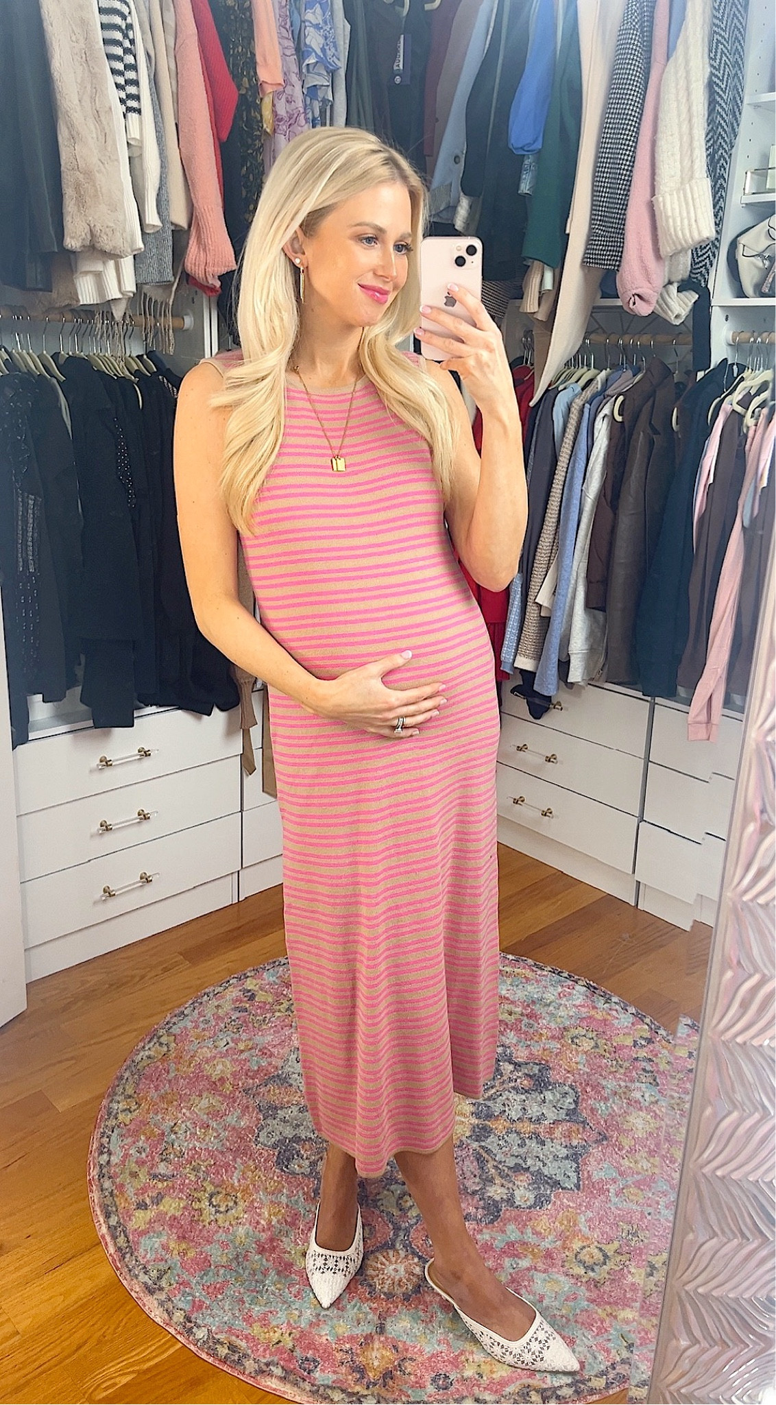 Spring maternity dress - super cozy and flattering. Runs a little big 

#LTKBump #LTKSaleAlert #LTKFindsUnder50