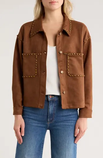 Vigoss Studded Faux Suede Shacket in Cognac at Nordstrom Rack, Size Small | Nordstrom Rack