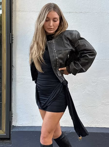 Allure Faux Leather Bomber Jacket Charcoal | Princess Polly US