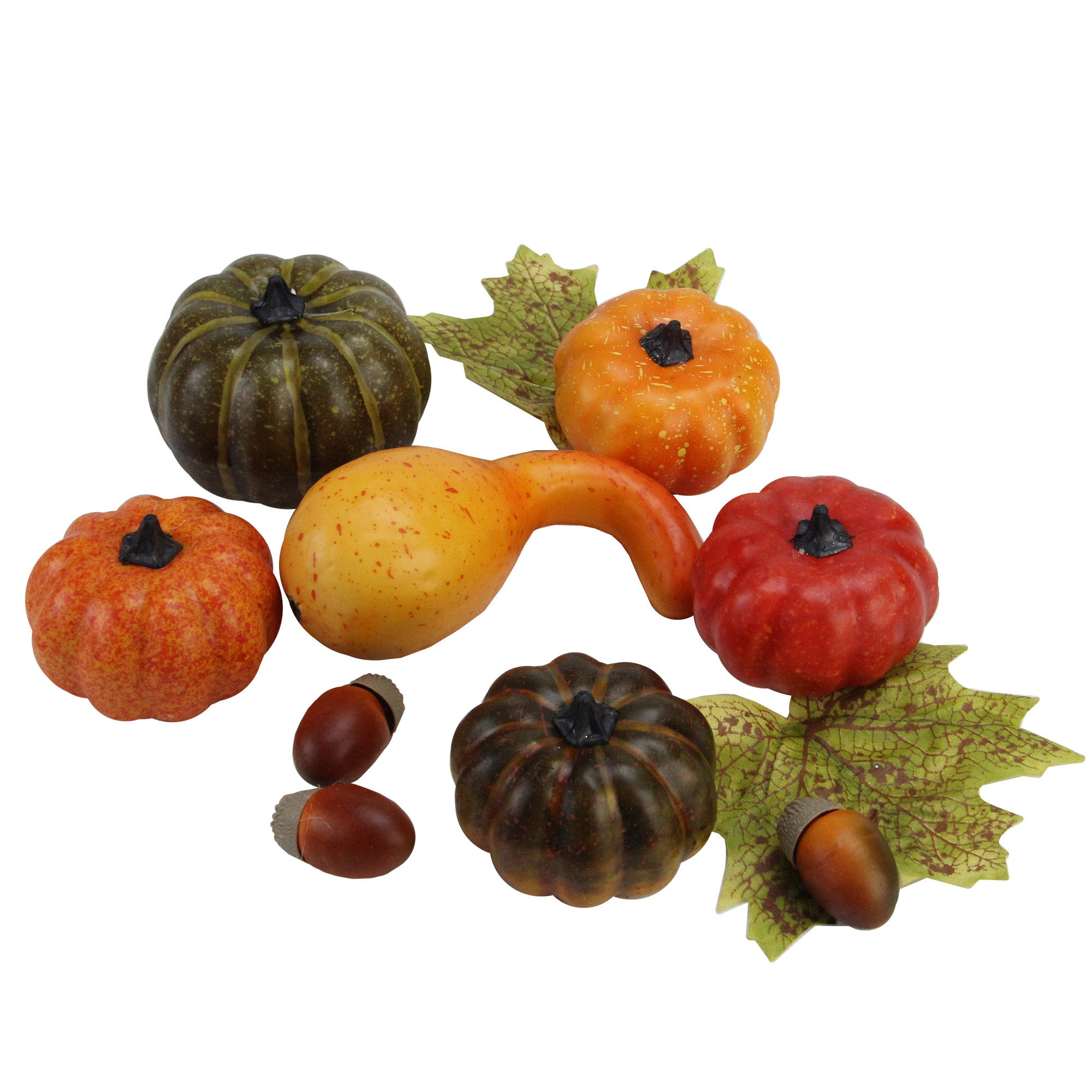 Set of 10 Autumn Harvest Artificial Pumpkin, Gourd, Acorn and Leaf Thanksgiving Decor Set | Walmart (US)