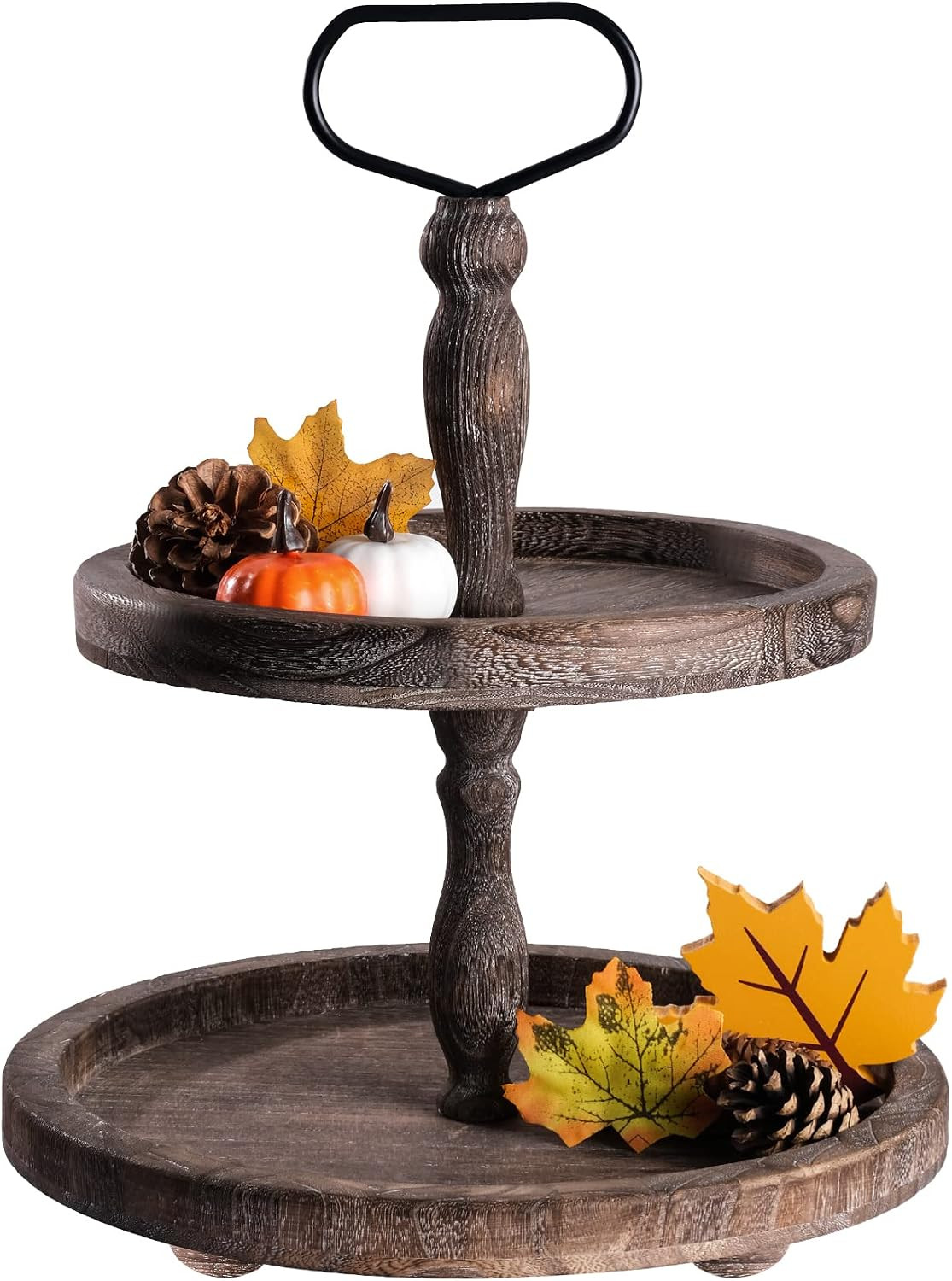 Rustic Wooden 2-Tier Tray Stand for Farmhouse Kitchen & Home Decor | Amazon (US)