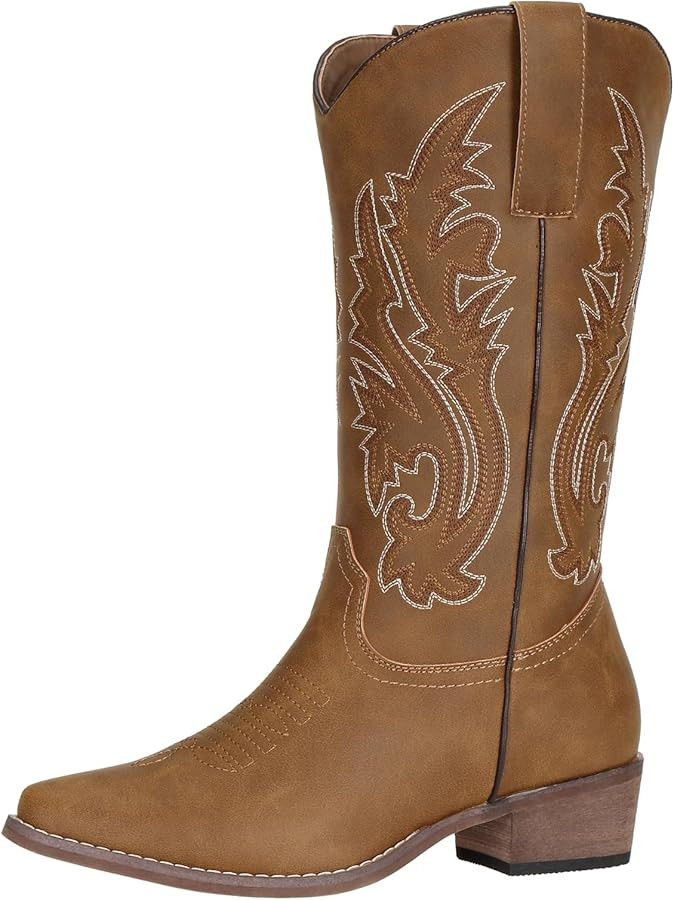 SheSole Wide Calf Cowgirl Cowboy Boots for Women Fashion Embroidered Brown Western Boots | Amazon (US)