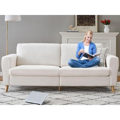 84" Sofa Couch, Large Loveseat Sofa with Streamlined Armrests & Wood Feet, Modern Boucle Sofa for Living Room, White | Target