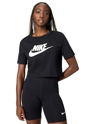 Nike Women's Sportswear Essential Cropped Logo T-Shirt, Black/White, Medium | Amazon (US)