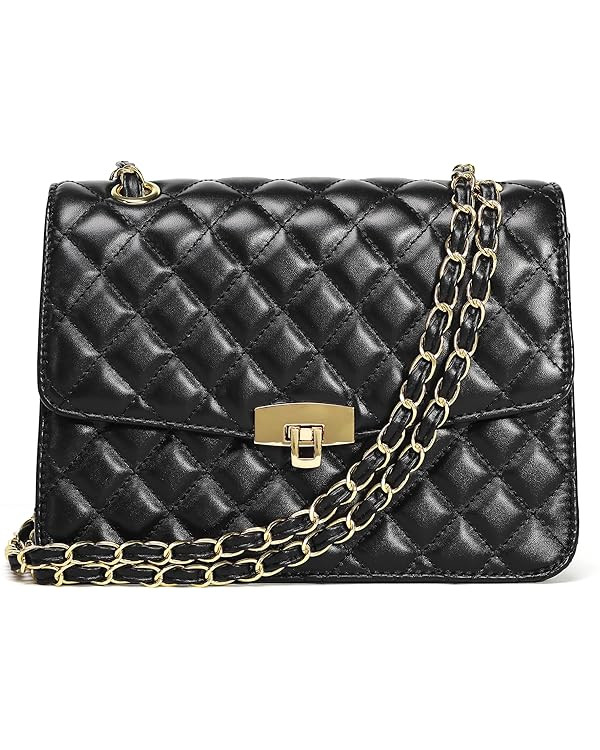 Quilted Leather Crossbody Bags for Women Trendy Ladies Shoulder Purse Satchel HandBag with Chain ... | Amazon (US)