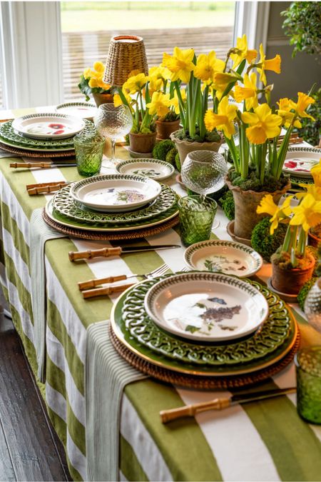A garden themed table, springing forward with daffodils! A beautiful backdrop to a Mothers Day brunch or a Spring Soiree’. 
#mothersdaytable #mothersdaytablescape #springtable #gardenthemedparty #brunchtable #springdecor #gardenthemedtable #daffodiltable #portmeirion #springdecorideas

#LTKhome #LTKparties #LTKSeasonal
