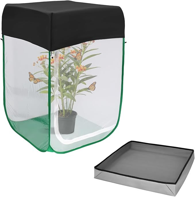 Butterfly Habitat Cage 24" x 24" x 36", Large Caterpillar Mesh Enclosure with Poop Tray for Easy ... | Amazon (US)