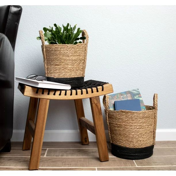 Better Homes & Gardens Round Seagrass Baskets, Natural, Black, Set of 2, Medium & Small | Walmart (US)