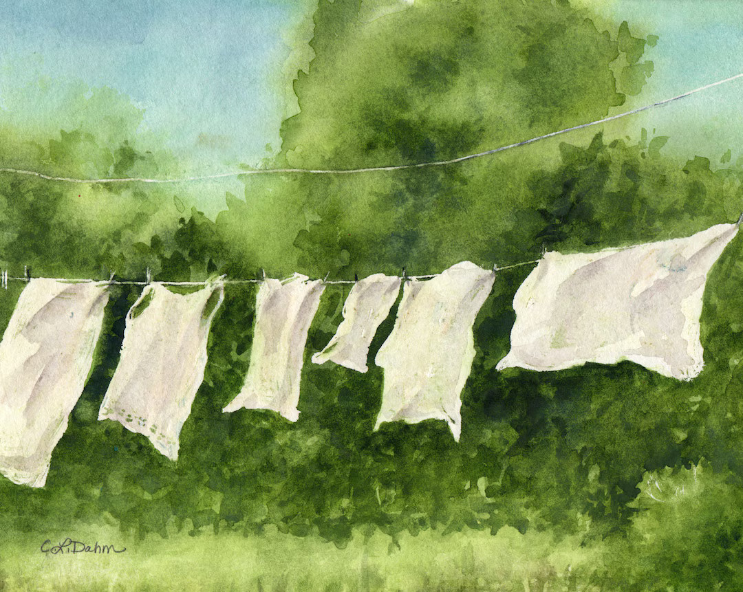 Laundry Line Watercolor Print of White Clothes and Undergarments on the Line - Etsy | Etsy (US)