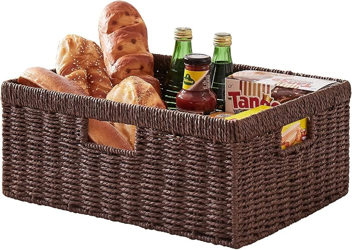 OIAHOMY Wicker Storage Basket, Rectangular Paper Rope Shelf Baskets with Built-in Handles, Woven ... | Amazon (US)