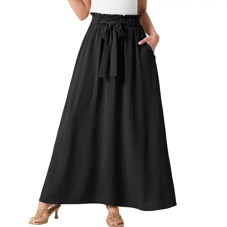 Cueply Womens Summer Long Maxi Skirt Elastic High Waist Tie Fashion Beach Dress with Pockets | Walmart (US)