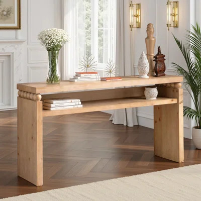 Rustic 59'' Console Table with Open Shelf, Natural Wood Finish Entryway Sofa Table | Wayfair North America