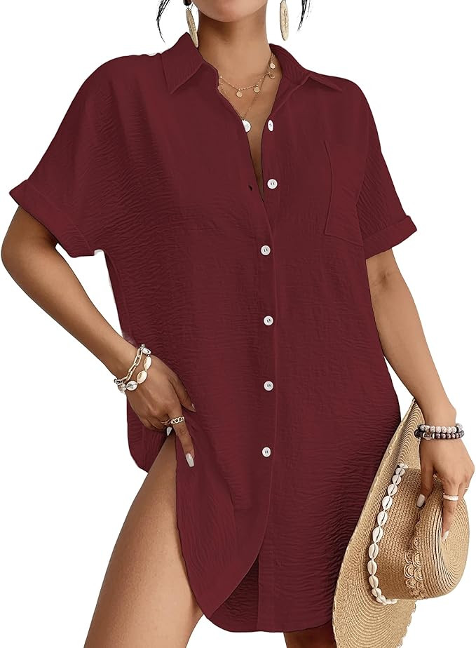 Bsubseach Women Swimsuit Coverup Shirt Dress Button Down Bathing Suit Cover Up Beach Vacation Out... | Amazon (US)