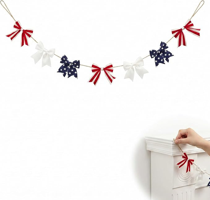 6.5 Ft Patriotic Bow Garland - Red White Blue 4th of July Independence Day Decorations, Memorial ... | Amazon (US)
