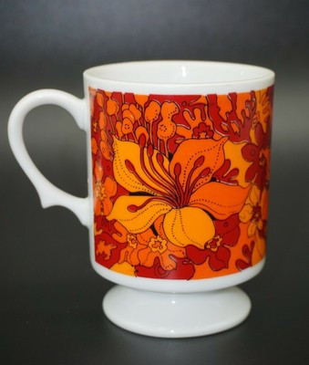 Vintage 1970s Retro Pedestal Footed Coffee Cup Orange Flowers Japan | eBay US