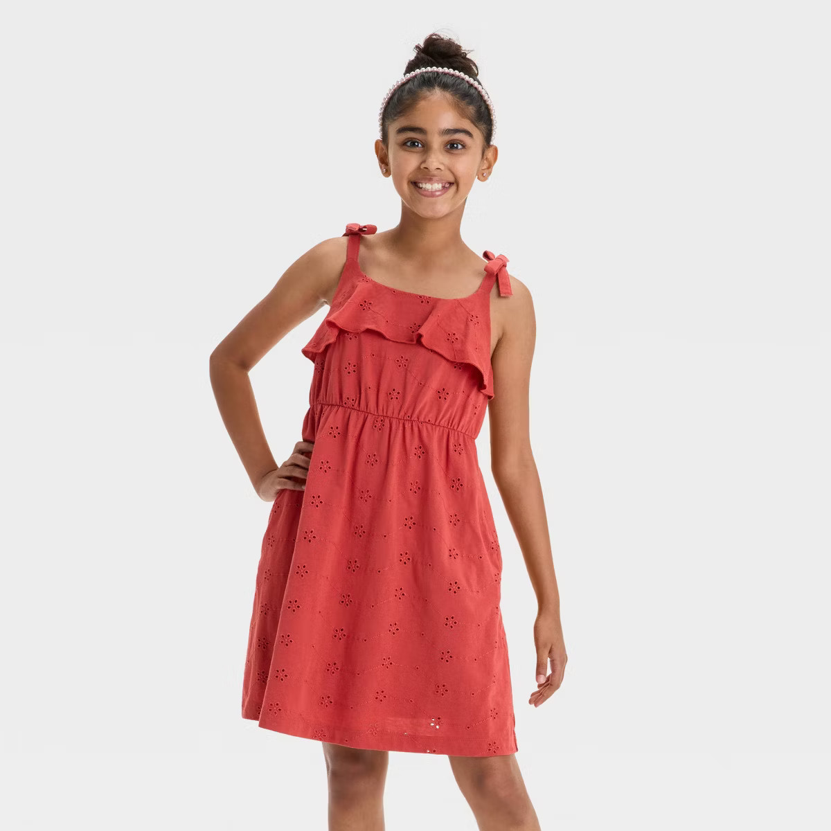 Girls' Sleeveless Knit Eyelet Dress - Cat & Jack™ | Target