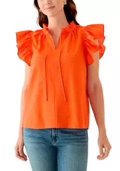 Crown & Ivy™ Women's Split Neck Ruffle Sleeve Top | Belk