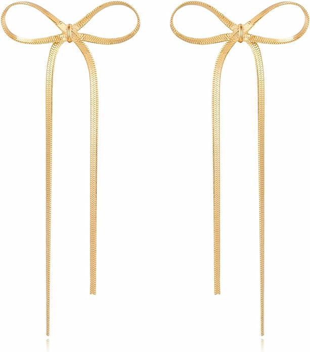 Gold Silver Bow Drop Earrings for Women Long Tassel Chain Bow Earrings Ribbon Bowknot Dangle Earr... | Amazon (US)