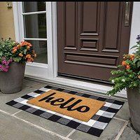 Buffalo Plaid Rug | Area Patio Door Mat Thankful Check Black N White Hello Welcome Mat | Etsy (US)