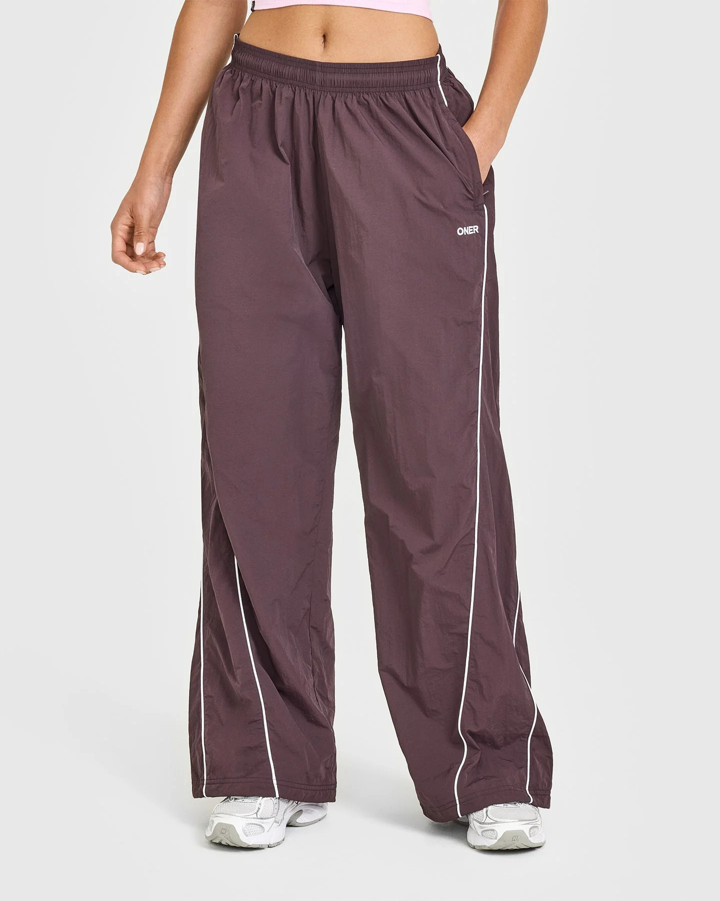 Oversized Piped Woven Straight Leg Track Bottoms | Deep Umber Brown | Oner Active (UK / US)