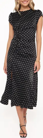 Petal & Pup Lisbeth Polka Dot Cap Sleeve Satin Midi Dress | Nordstrom | Nordstrom