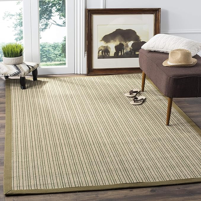 SAFAVIEH Natural Fiber Collection Accent Rug - 3' x 5', Green & Green, Border Stripe Sisal Design... | Amazon (US)