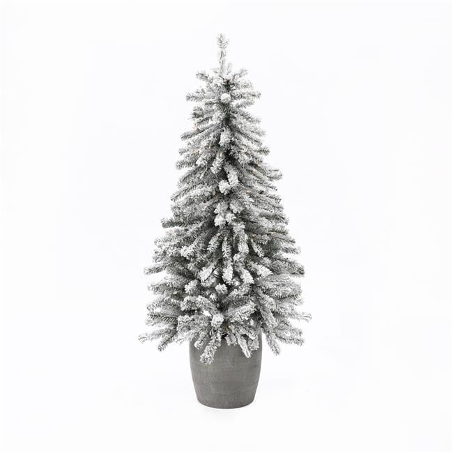 LuxenHome WHAP1653 4 ft. Pre-Lit LED Artificial Flocked Fir Christmas Tree with Pot Planter - Wal... | Walmart (US)