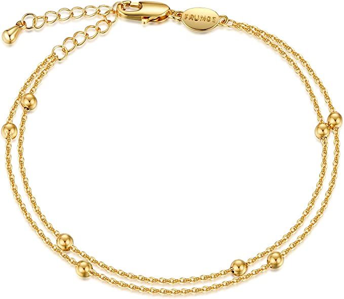 FRUMOS Dainty Layering Bracelets for Women 18 k Gold Plated Fashion Adjustable Chunky Cuban Paper... | Amazon (US)