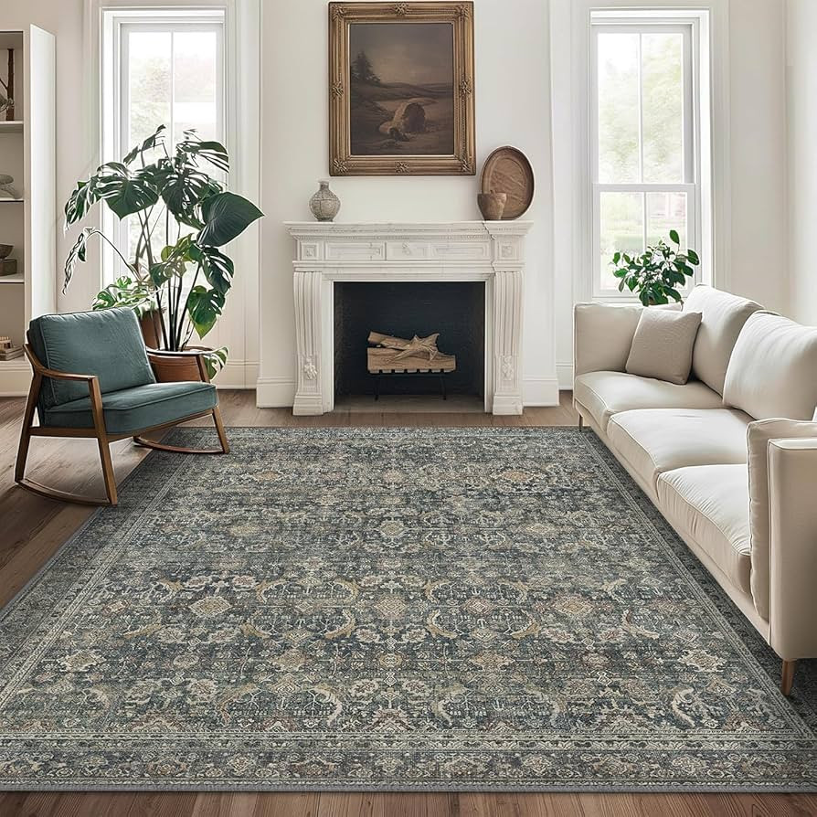 Bavni Washable Rugs 8x10 Area Rug for Living Room Bedroom, Washable Rug Vintage Print Carpet, Low... | Amazon (US)