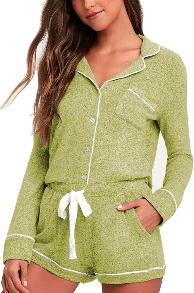 Aamikast Womens Pajama Sets Button Down Long Sleeve Sleepwear Soft 2 Piece Pjs Lounge Set | Amazon (US)