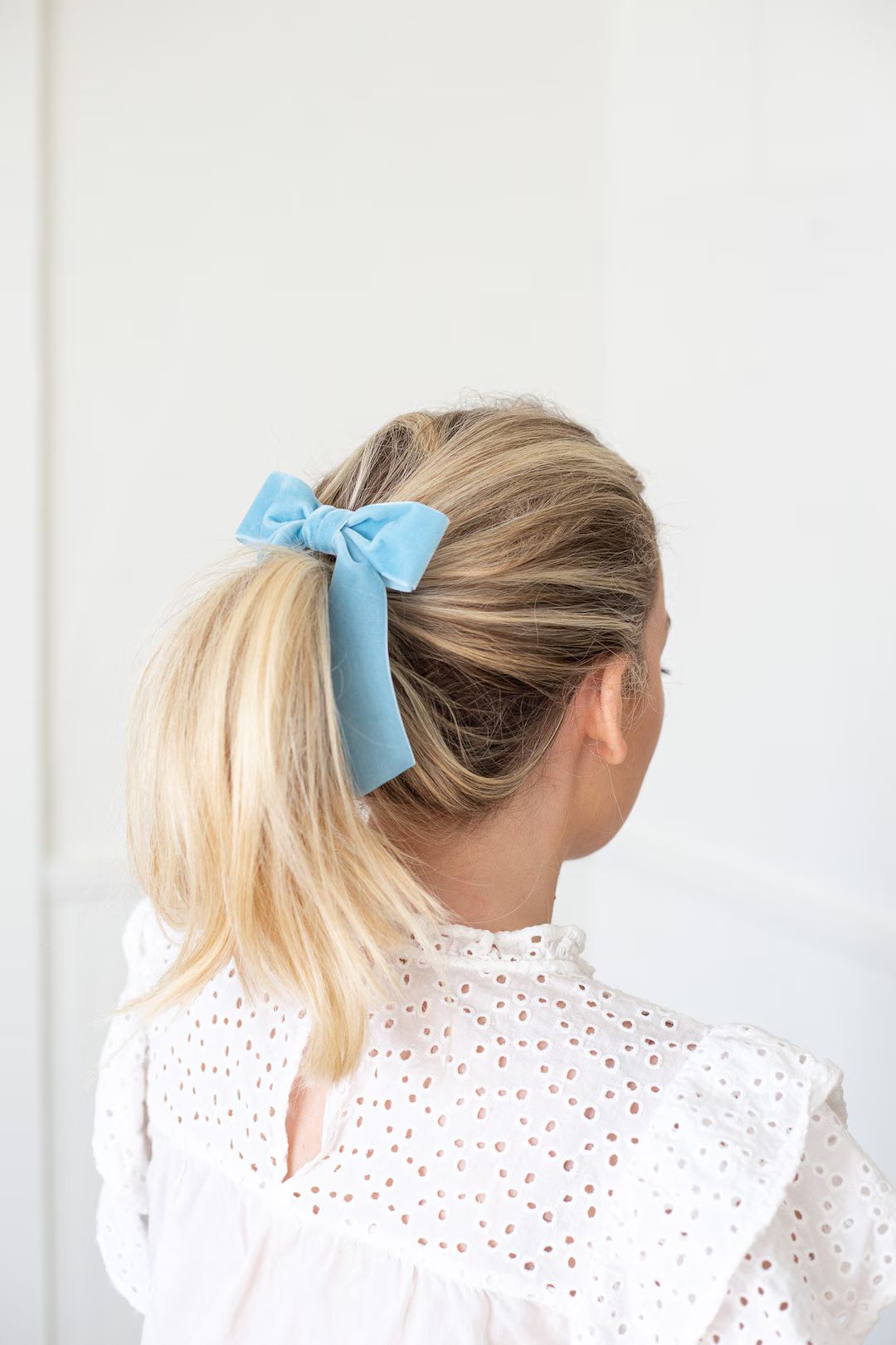 Vintage Blue Velvet Hair Bow Short Ribbon Tails French - Etsy | Etsy (US)