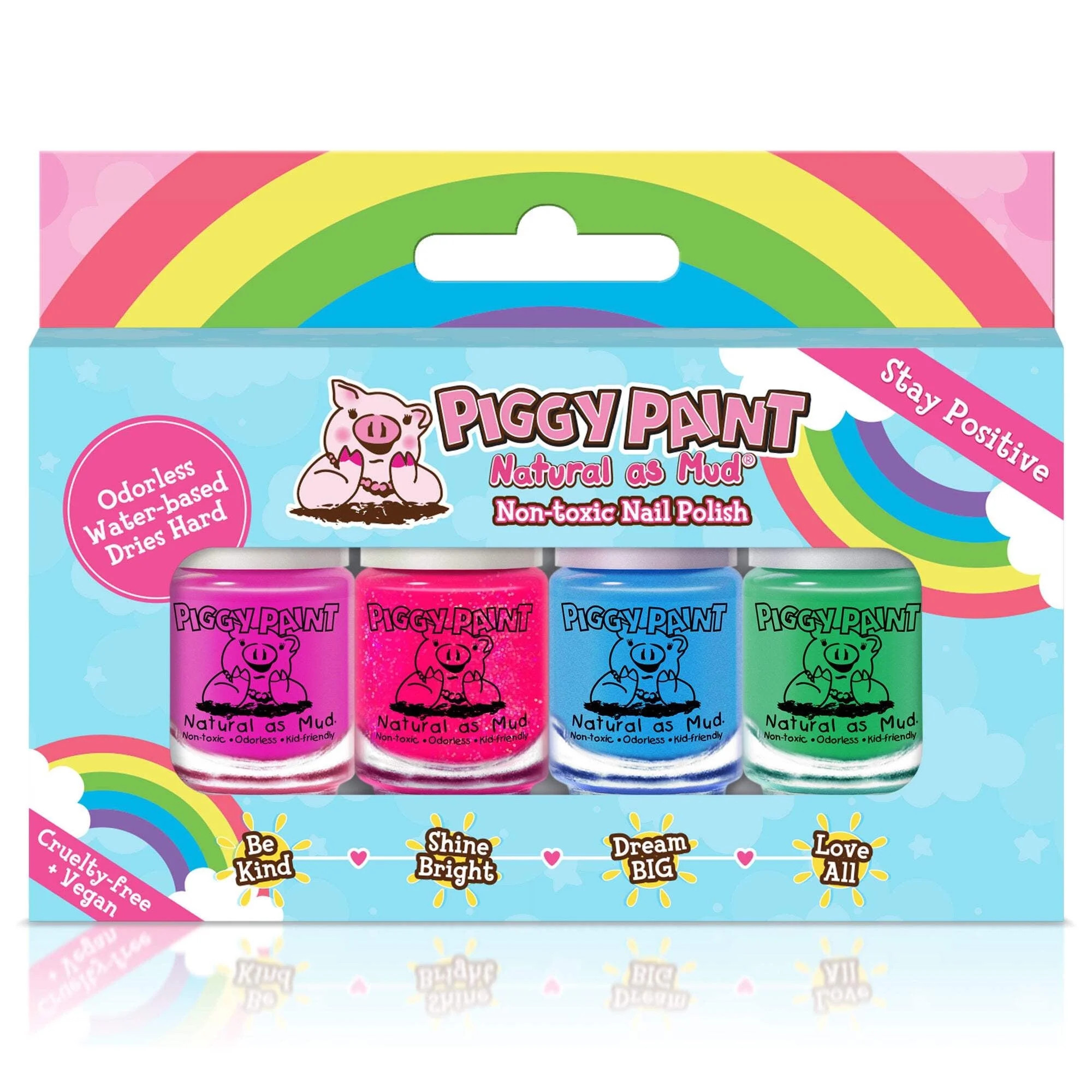 Piggy Paint Rainbow Stay Positive Box Set, 4 mini 3.5 ml Nail Polishes for Kids | Walmart (US)