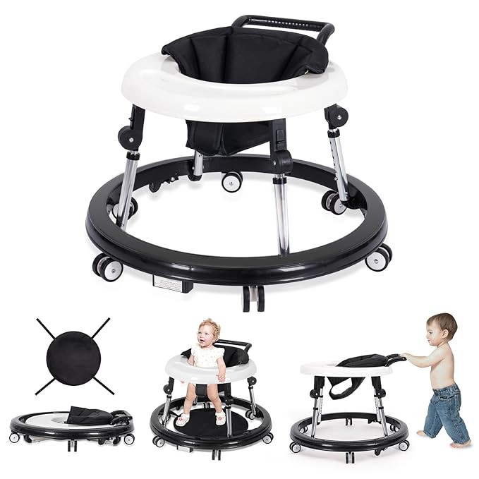 Baby Walker Foldable with 9 Adjustable Heights, Baby Walkers and Activity Center for Boys Girls B... | Amazon (US)