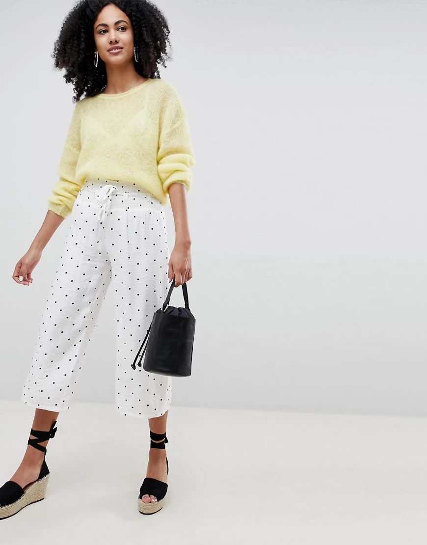 Lost Ink Wide Leg Trousers With Corset Waist In Spot Print-White | ASOS (Global)