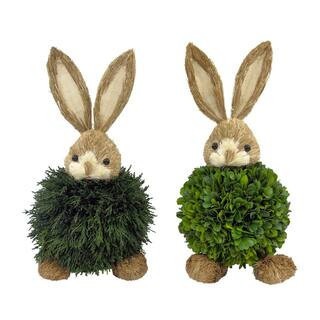 13.5 in H x 6 in. W Preserved Cypress and Boxwood Easter Rabbit Topiary Decor (Set Of 2) | The Home Depot