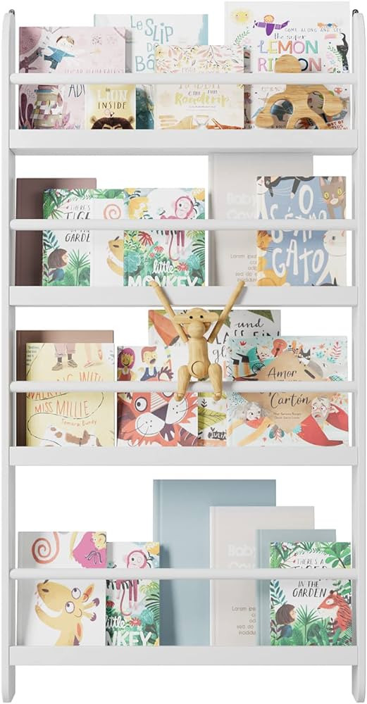 FOTOSOK Kids Bookshelf, Wall Mount 4-Tier Book Shelf Organizer for Toys and Books, Toy Storage Bo... | Amazon (US)