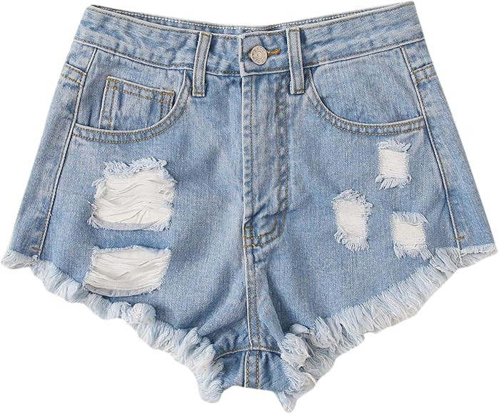 Women's Cutoff Pocket Distressed Ripped Jean Denim Shorts | Amazon (US)