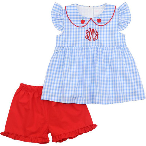 Red And Blue Check Apple Short Set | Cecil and Lou