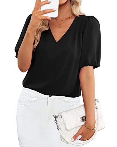 GRAPENT Black Shirts for Women Black Shirts for Women Dressy Casual Black Blouses for Women 3/4 Sleeve Tops for Women Color Black Size M Medium Size 8 Size 10 | Amazon (US)