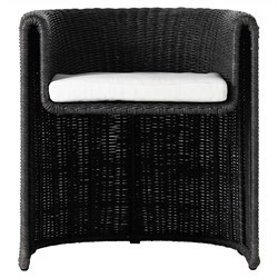 Aurora Coastal Black Woven Wicker White Cushion Outdoor Dining Chair | Kathy Kuo Home