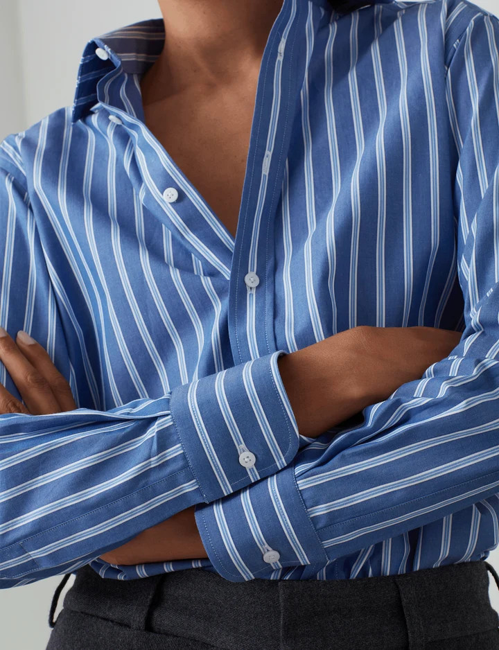 The Boyfriend: Fine Poplin, Blue Multi Stripe | With Nothing Underneath