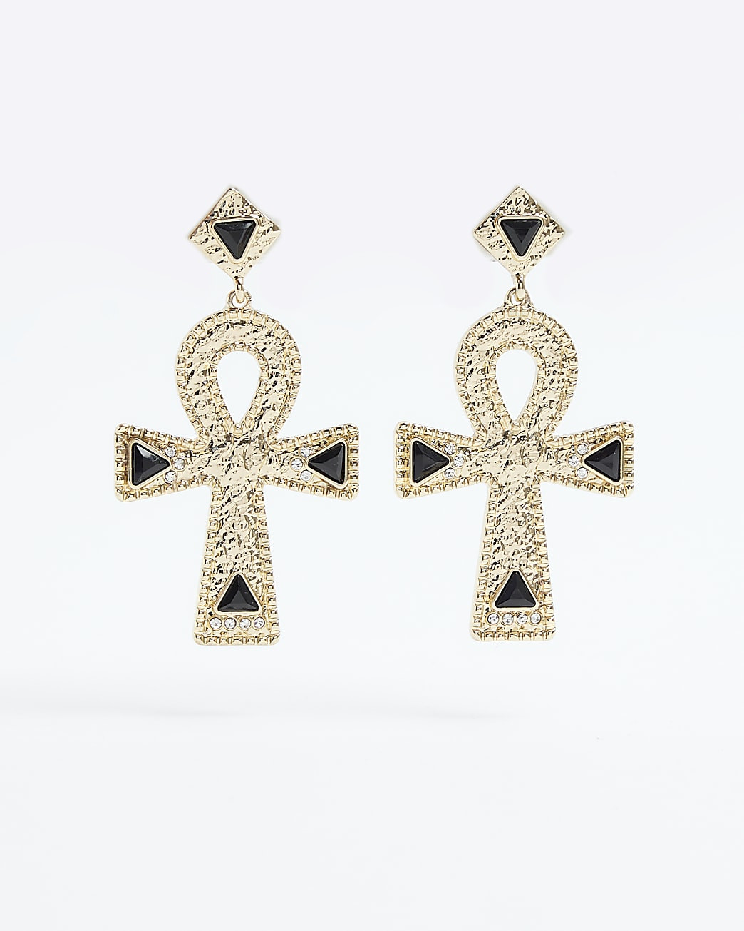 Gold Textured Cross Drop Earrings | River Island (UK & IE)