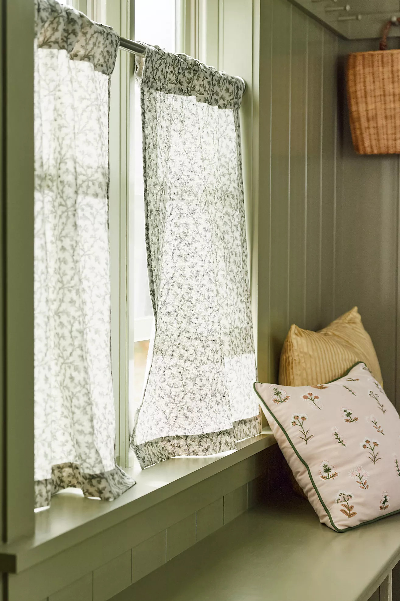 Irena Cotton Linen Floral Cafe Curtains, Set of 2 | Anthropologie (US)